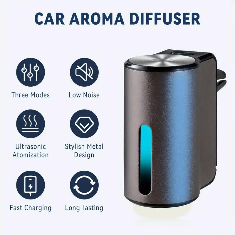 Smart Car Air Freshener with Three Adjustable Concentration Scent Levels, Portable Waterless Car Diffuser Air Freshener Car Aromatherapy Diffuser, 6*10ML Natural Perfume