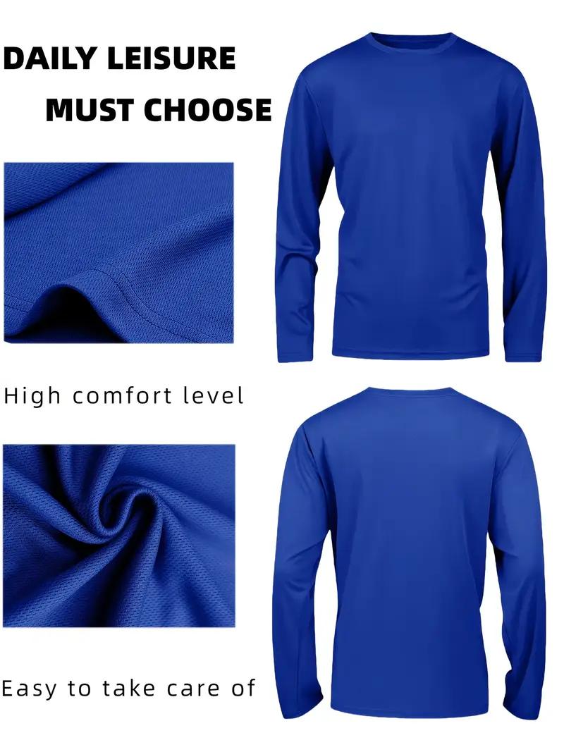 5 Piece Men's Quick Dry Long Sleeve Shirt - Moisturewicking, breathable polyester, crew neck, Outdoorfun,solid color casualsportswear, machine washable, moisture wicking garmentsCrew Neck T-Shirt |     Stretchable Material Fathersdaygift