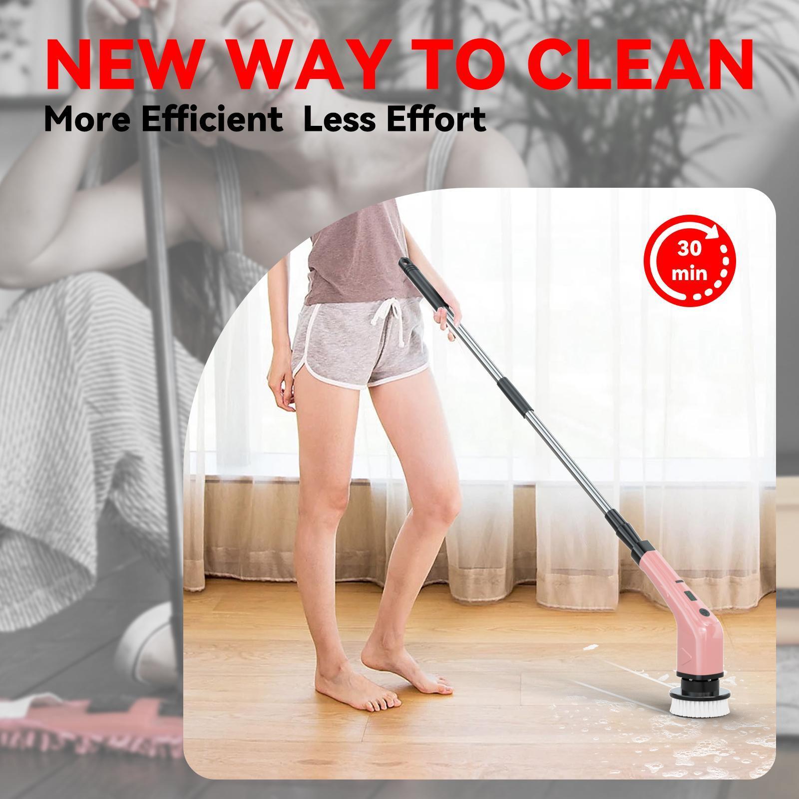 Wireless Rechargeable Spin Scrubber - Durable Cordless Electric Power Scrubber with 2500mAh Long-Lasting Battery, IPX7 Waterproof, ABS Body, 8 Brush Heads, USB Port for Bathroom, Kitchen Wet Areas