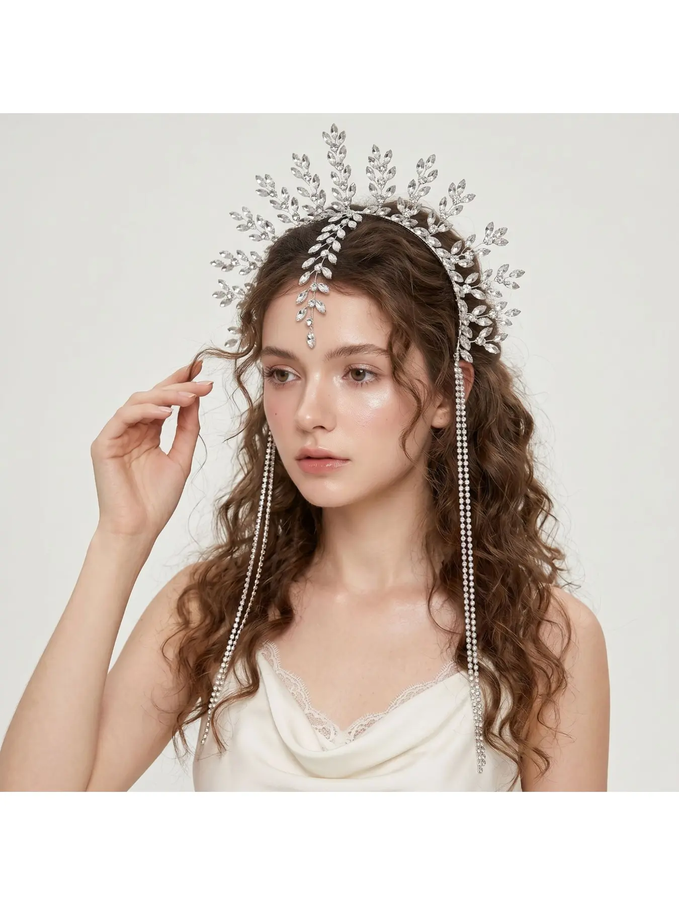 Bride handmade crystal fringe tiara headband bridal wedding bridesmaid banquet dress hair accessory stage performance headpiece