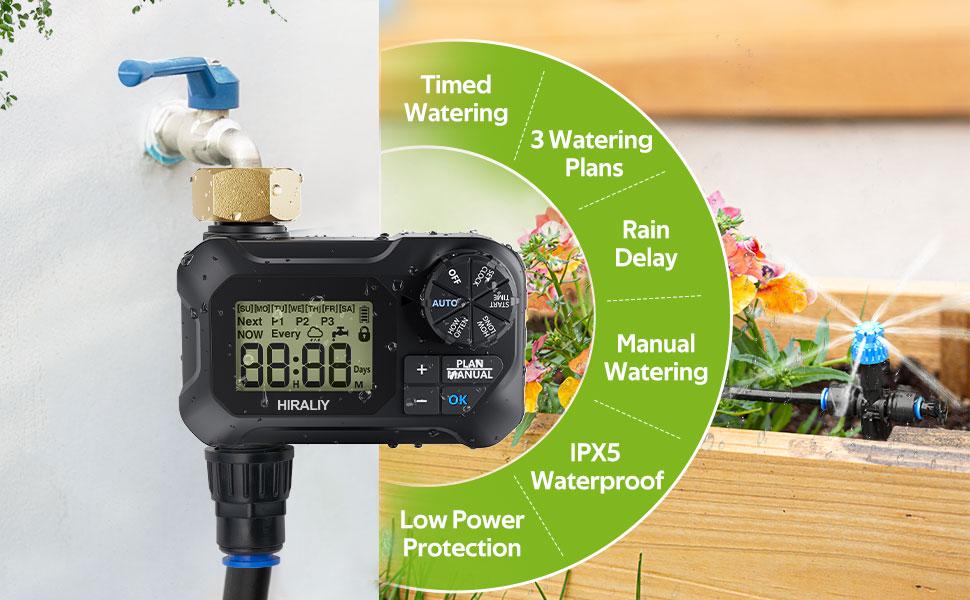 HIRALIY Automatic Drip Irrigation Kits with Water Timer, Quick Connector Garden Watering System with Easy Programmable Hose Timer, Outdoor Watering HIRALIY Automatic Drip Irrigation Kits with Water Timer, Quick Connector Garden Watering System with Easy Programmable Hose Timer, Outdoor Watering