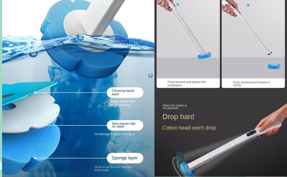 Keepow Disposable Toilet Brush with Cleaner Refills, Bathroom Bowl Wand Holder Set for Sink Bathtub Wash Basin Mop Pool Home Goods Cleaning