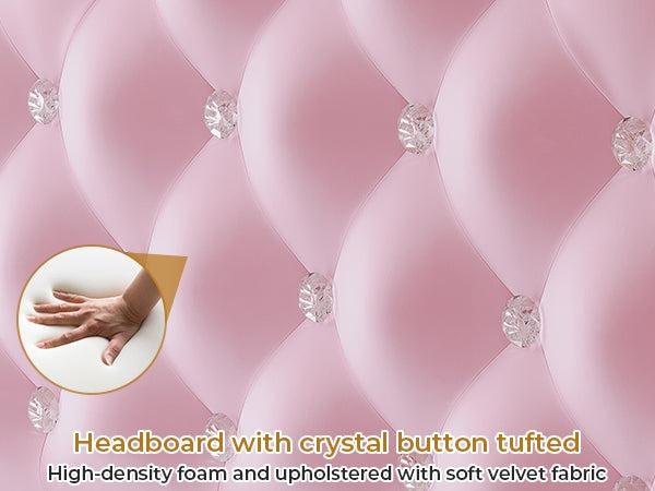 Sikaic Velvet Princess Platform RGB LED Bed Frame with Storage Drawers and Adjustable Crystal Button Headboard Creamy Pink Furniture Nursery Design Cute Interior Bedroom Set Upholstered Modern Cama Sikaic Velvet Princess Platform RGB LED Bed Frame with Storage Drawers and Adjustable Crystal Button Headboard Creamy Pink Furniture Nursery Design Cute Interior Bedroom Set Upholstered Modern Cama