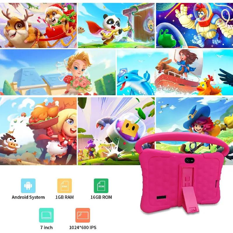 7-inch Android tablet with shockproof protective case, 1GB + 16GB, Wi-Fi, parental controls, dual cameras, Bluetooth tablet, educational Learning Tablet, Student Tablets, blue/pink, eye protection mode