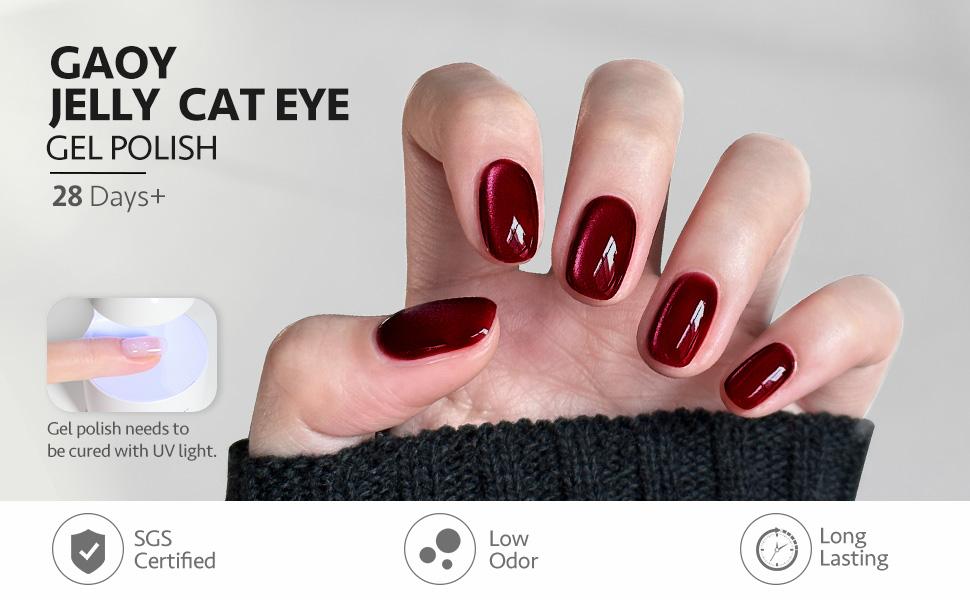 GAOY Dream World Glitter Red Cat Eye Gel Nail Polish Set with Magnet for Pink Blue Holographic Cat Eye, Salon Gel Manicure and Nail Art DIY at Home