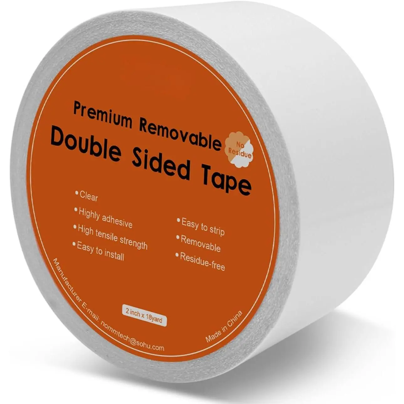 Removable Clear Double Sded Stcky Tape- No Resdue, 2 nches x 20 Yards