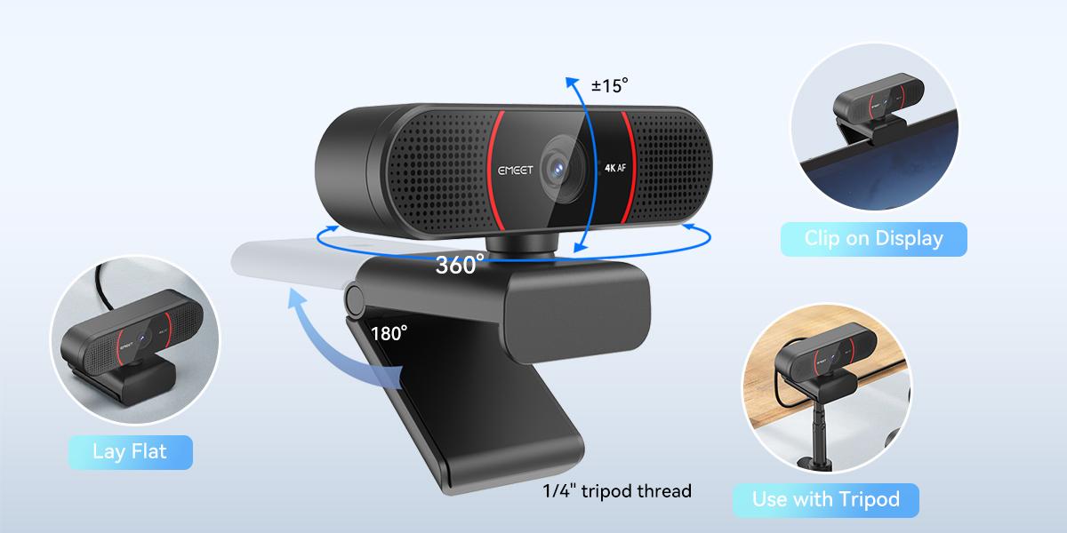 EMEET C960 4K Webcam for PC, 4K UHD Sensor, gaming for Switch 2 camera, Auto Focus, Dual AI Noise-Cancelling Mics, Auto Light Correction, 66° FOV, Plug&Play Webcam with Privacy Cover, Works with Zoom/Teams/Skype/Google, TikTokShopBlackFriday