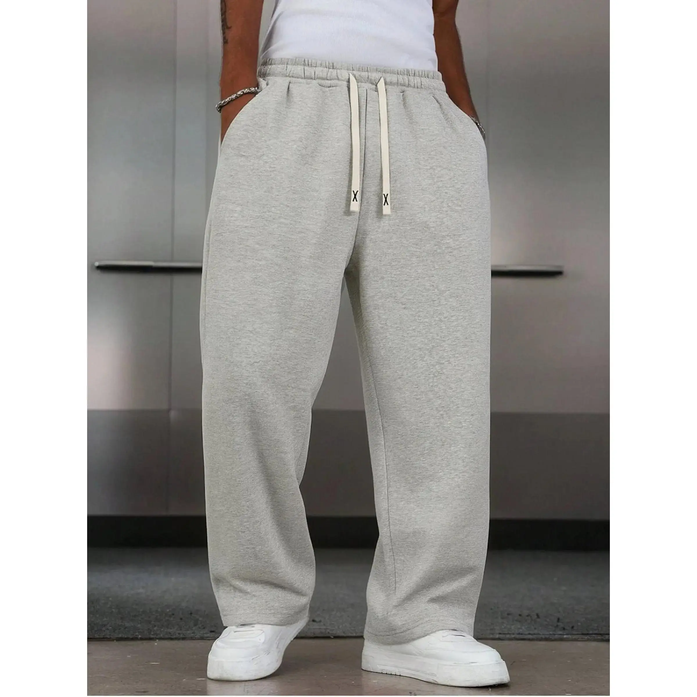 Men’s solid-color casual loose pants gray 100% polyester loose sports pants, men’s Japanese-style pants, men’s Korean-style pants, men’s loose pants