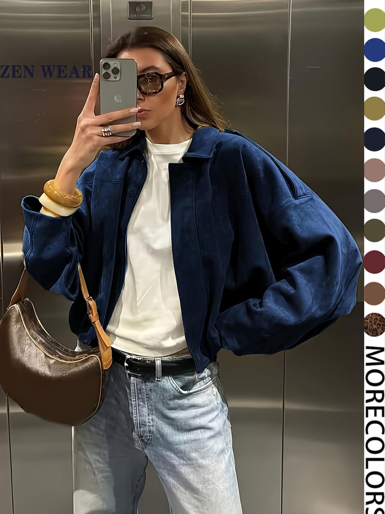 Women's Military Jacket, Army Green Loose Fit Coat For Spring & Autumn