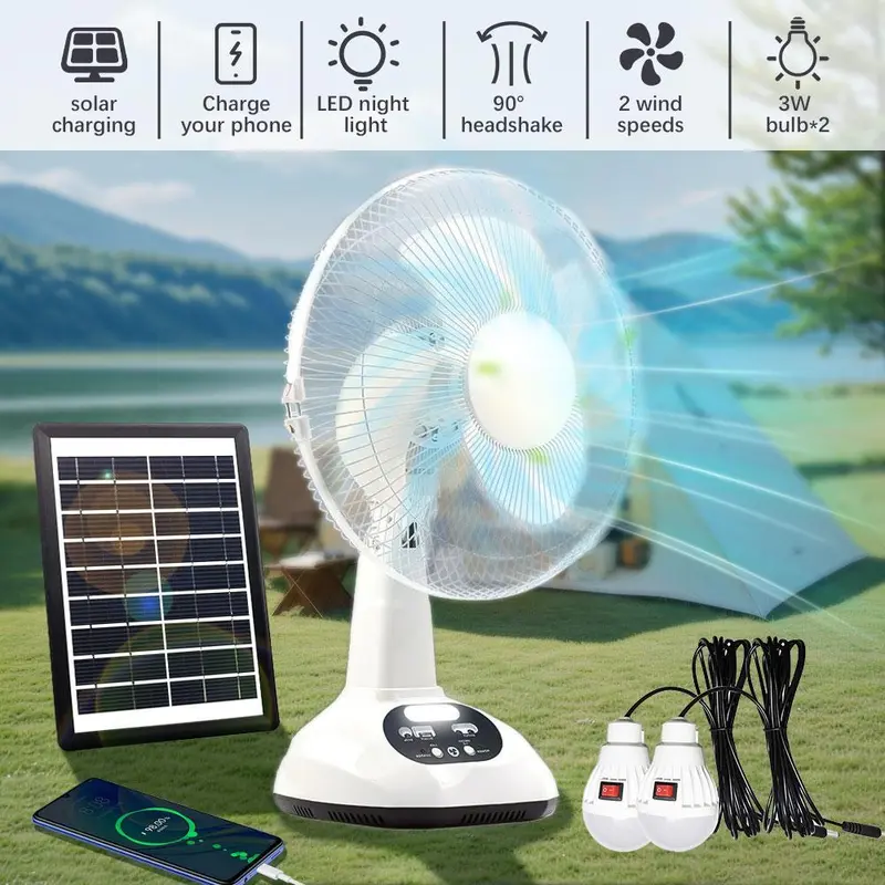 Personal Portable Cool Fan - Compact, Solar Power, 4500mAh Rechargeable Battery, 18W Motor, USB Charging, Wide-Angle Airflow, LED Lights, Wireless Operation, Camping Emergency Fan for Home Cooling Solutions