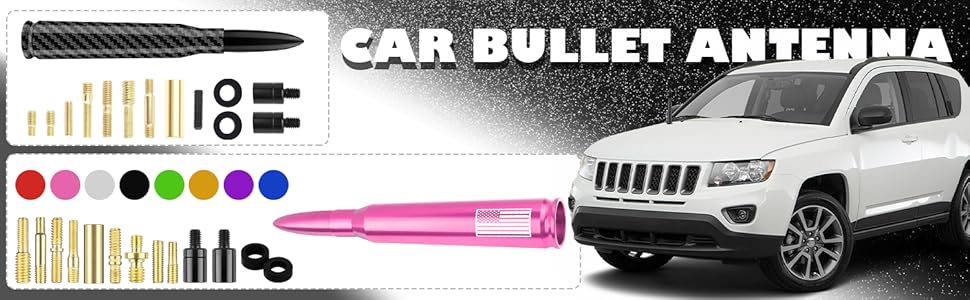 Car Bullet Antenna,Truck Exterior Decoration Accessories Car Vehicle Replacement Antenna Conpatible with Ford F150 RAM 1500 GMC Heavy Duty Pickup Trucks Accessories(New Upgrade Pink-U.S.Flag)