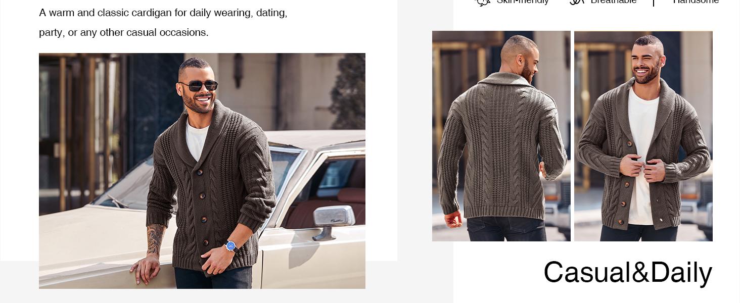 Runcati Men's Cable Knit Cardigan Sweater Shawl Collar Loose Fit Long Sleeve Casual Cardigans Knitwear Runcati Men's Cable Knit Cardigan Sweater Shawl Collar Loose Fit Long Sleeve Casual Cardigans Knitwear