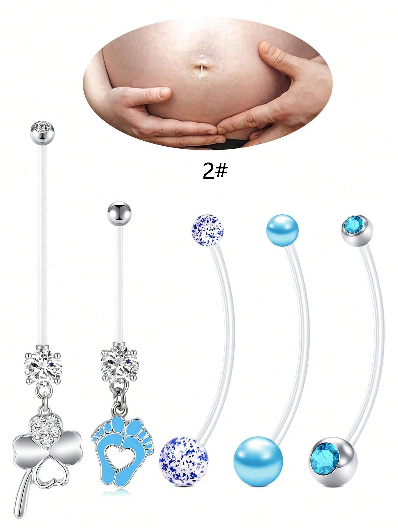 5pcs 14G Pregnancy Belly Button Ring Mix Style Flexible Clear Acrylic Pregnancy Navel Piercing Retainer Maternity Bioplast Long Belly Dangle Button Ring Retainer For Woman 25-38mm Belly Hoops