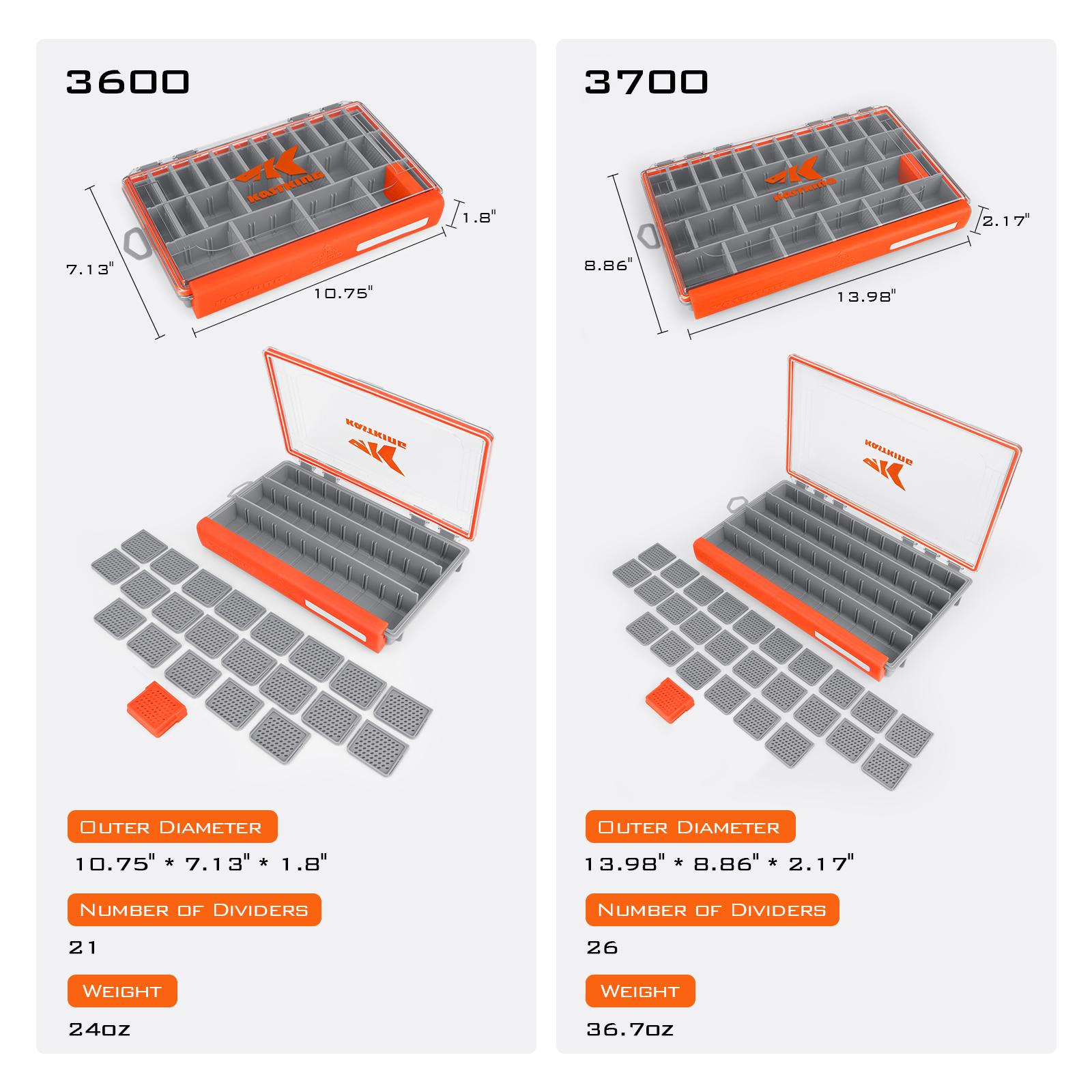 KastKing HyperSeal Waterproof Fishing Tackle Box, Waterproof 3600 and 3700 Tackle Trays, Organizer with Removable Dividers, Lure Box and Terminal Tackle Storage