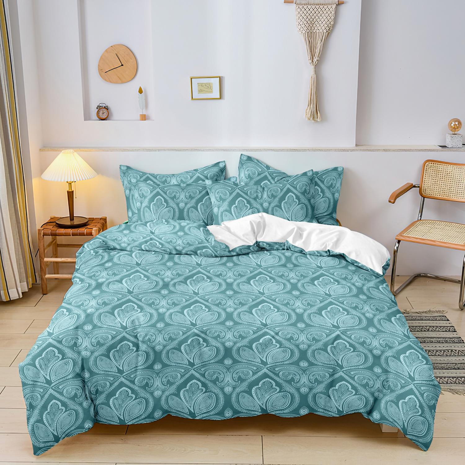 Mandala Floral Pattern Decorative Duvet Cover Set, 3-Count Set Including 1 Duvet Cover & 2 Pillowcases without Filler, Soft and Comfortable for Home Bedroom