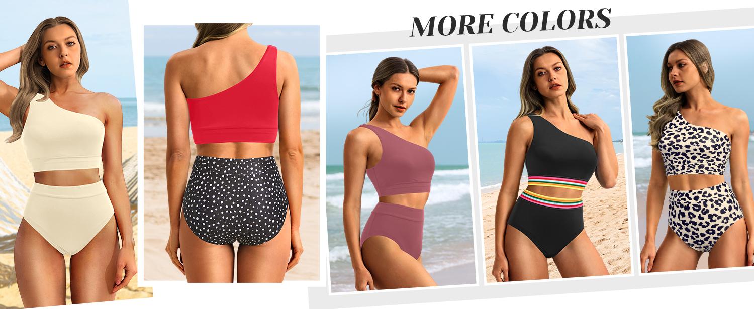 Holipick Women One Shoulder High Waisted Bikini Sets Two Piece Swimsuit Tummy Control Bathing Suit Full Coverage Swimwear  SwimWeek  summervibes