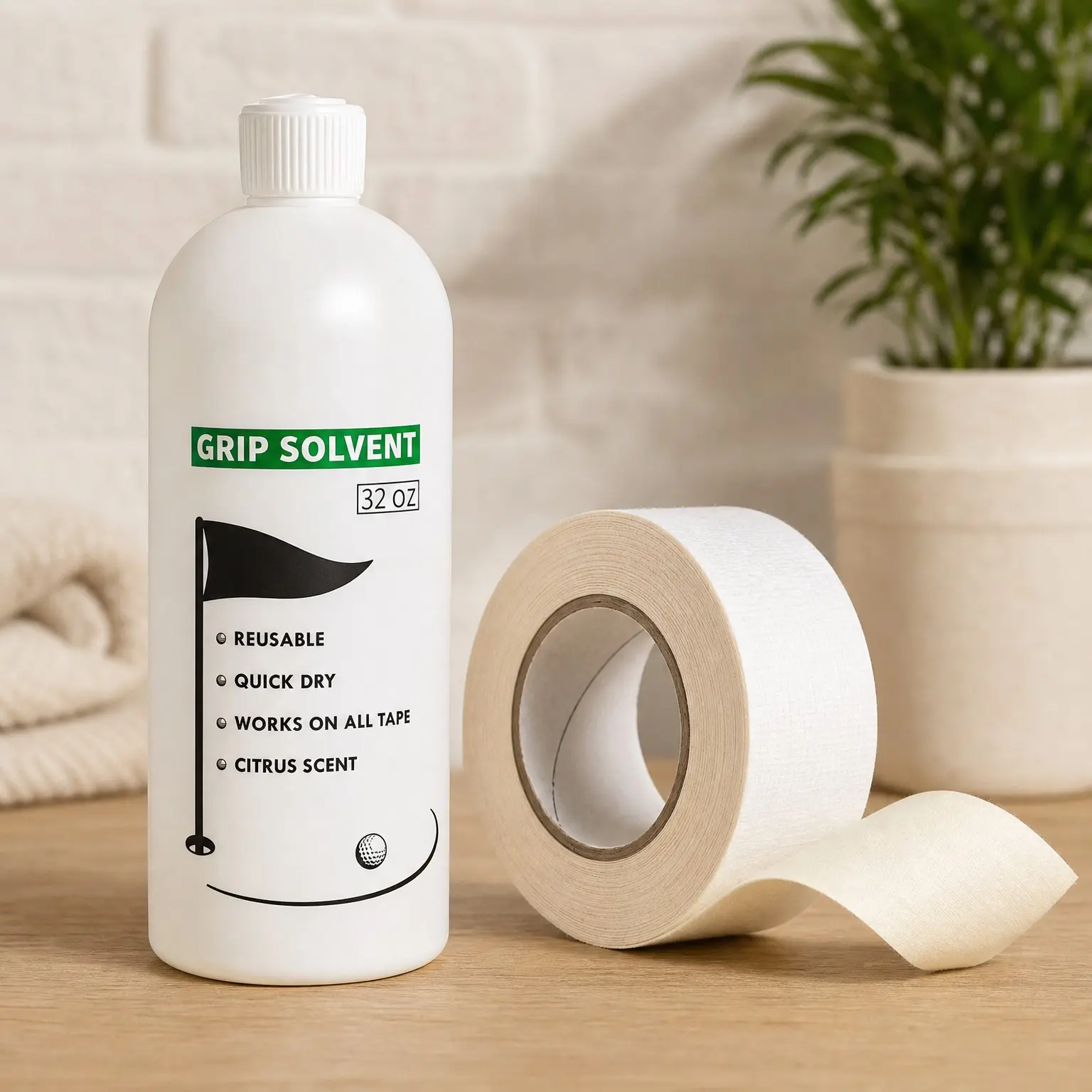 Golf Grip Tape Roll with 32 oz Grip Solvent | Solvent Activated 2" x 18 Yard Double Sided Adhesive Tape for Regripping Golf Clubs