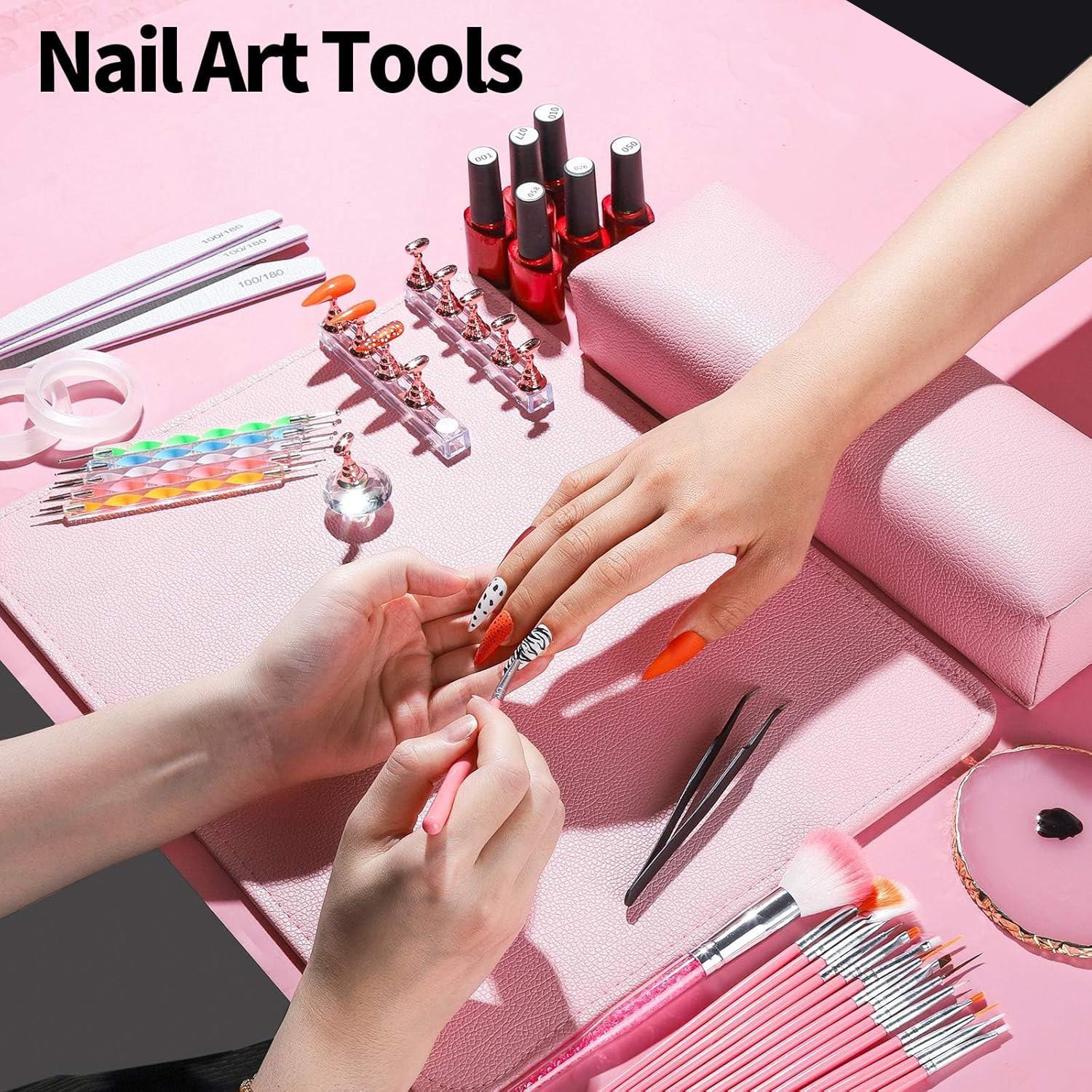 ✨ 21/24/30-Piece Professional Nail Art Tool Set, Including Nail Brushes / Dual-Ended Dotting Pens / Nail Holders / Double-Sided Tape / Tweezers / Cleaning Brushes / Palette / Nail File Combo Set, Suitable for Nail Salons and Home DIY