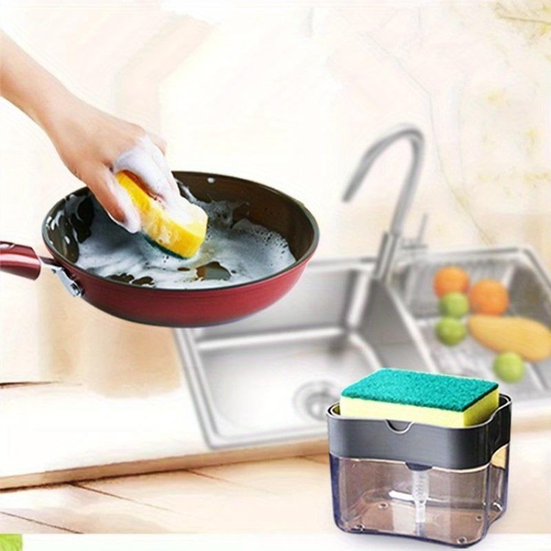 2pcs/set  Dishwashing Liquid Press, Cleaning Pan, Kitchen Type Automatic Liquid Filling Box, Scouring Pad, Dish Washing And Pan Washing Utensil, Soap Liquid Box