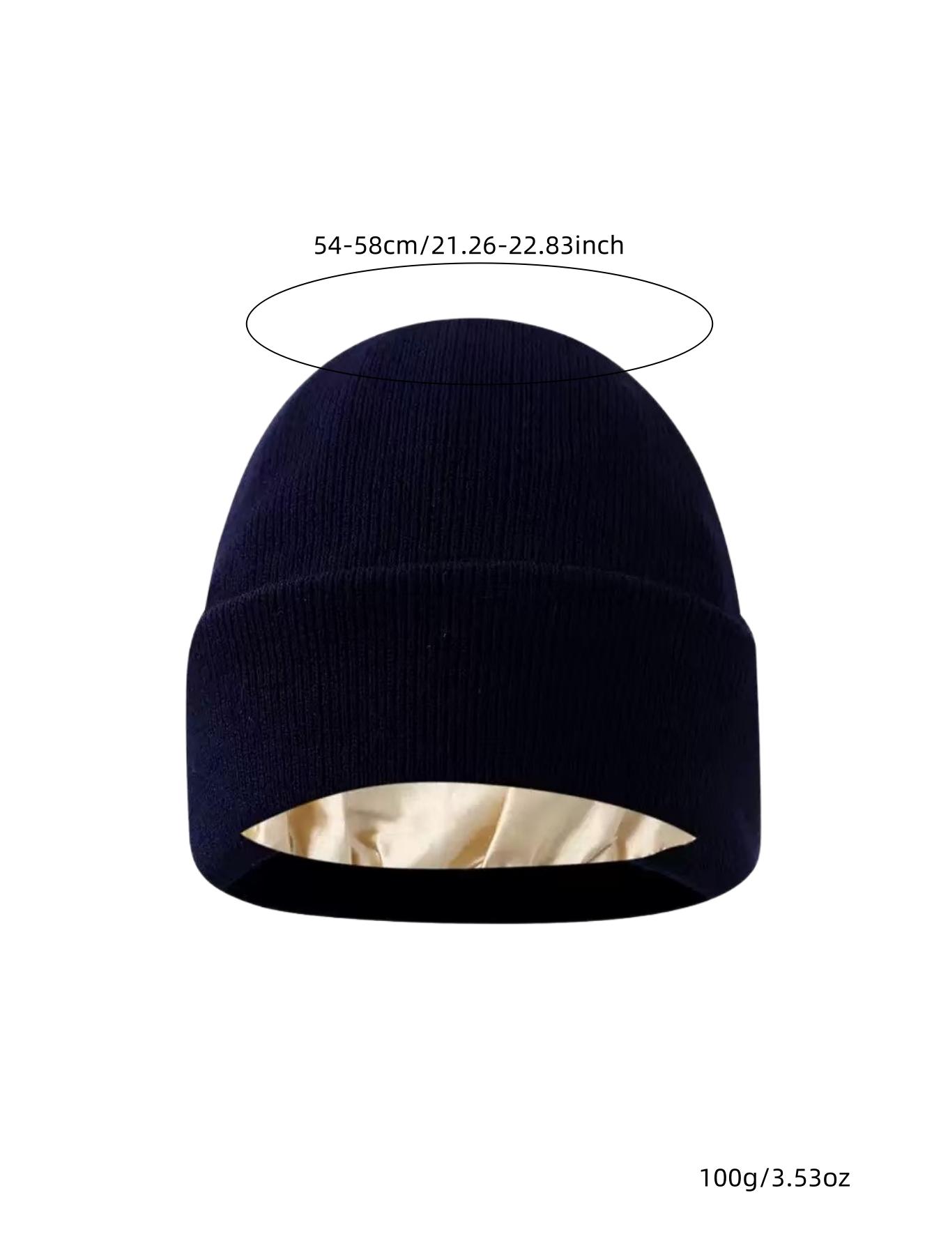 Autumn Winter Satin Knit Hat, Large Head Circumference Warm Beanie, Solid Color Cold Cap, Unisex for Kids over 13 Years, Outdoor Sports, Knitting Beanie