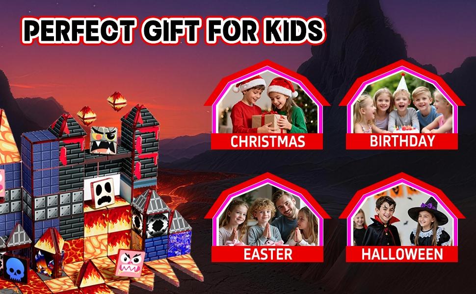 【New Sticker Set】60PCS,1.48inch Creative Sticker Magnetic Tiles,Cave Creatures，Magnet Building Blocks Cubes Construction Stacking Educational Assembly Toy Preschool STEM Play Creative Playboard for Toddler Kids Ages 3+,Kids Toys best gift