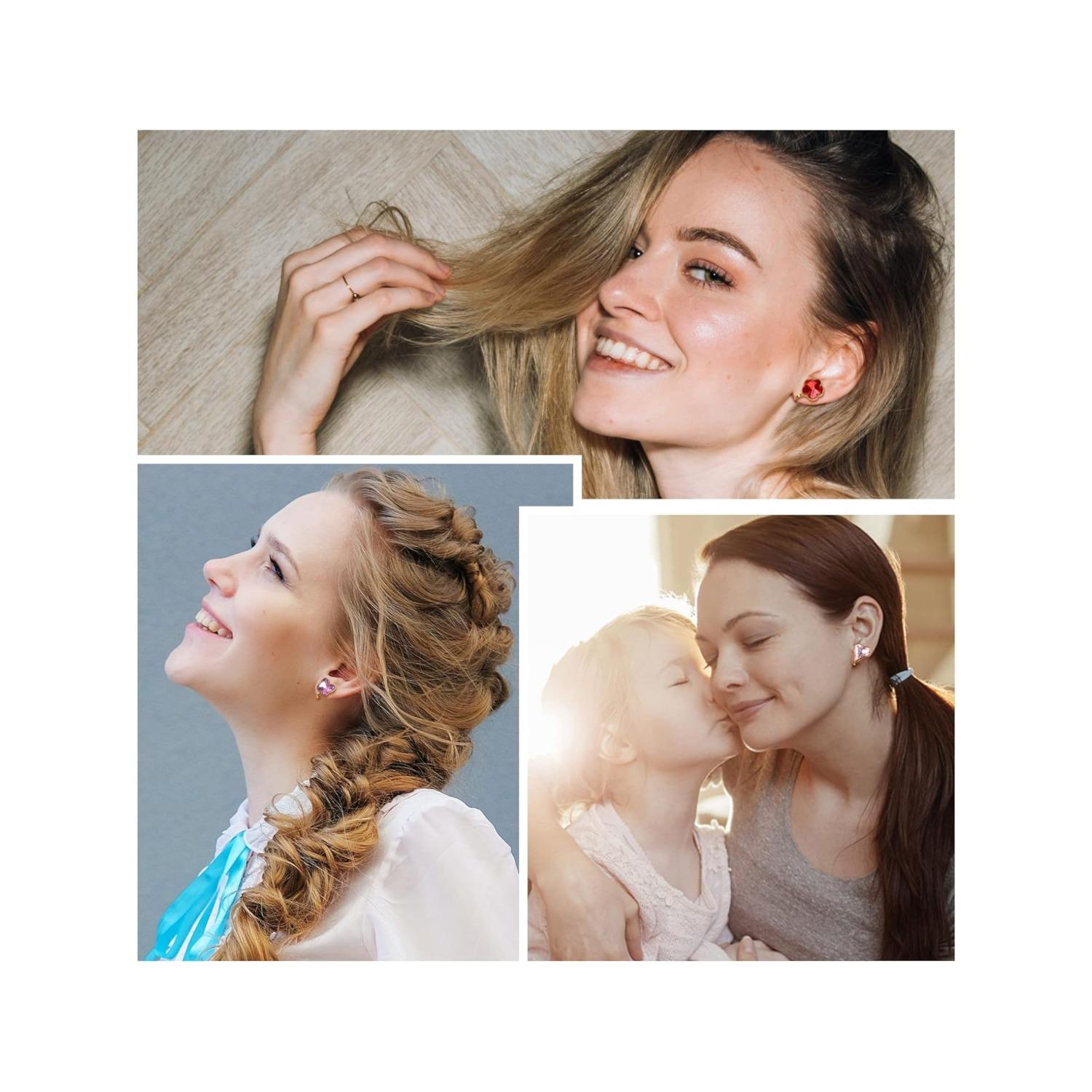 8 Pairs Clip On Earrings Set for Women - Non-Pierced CZ Heart, Butterfly, Flower Earrings - Hypoallergenic, Vibrant Color Birthstone Clip Ons