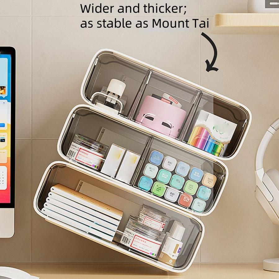 Multifunctional Desktop Storage Box, Desk Tidy, Pull-Out Cosmetic Organizer, Desk Stationery Holder, Office Supplies Container, Space-Saving Design