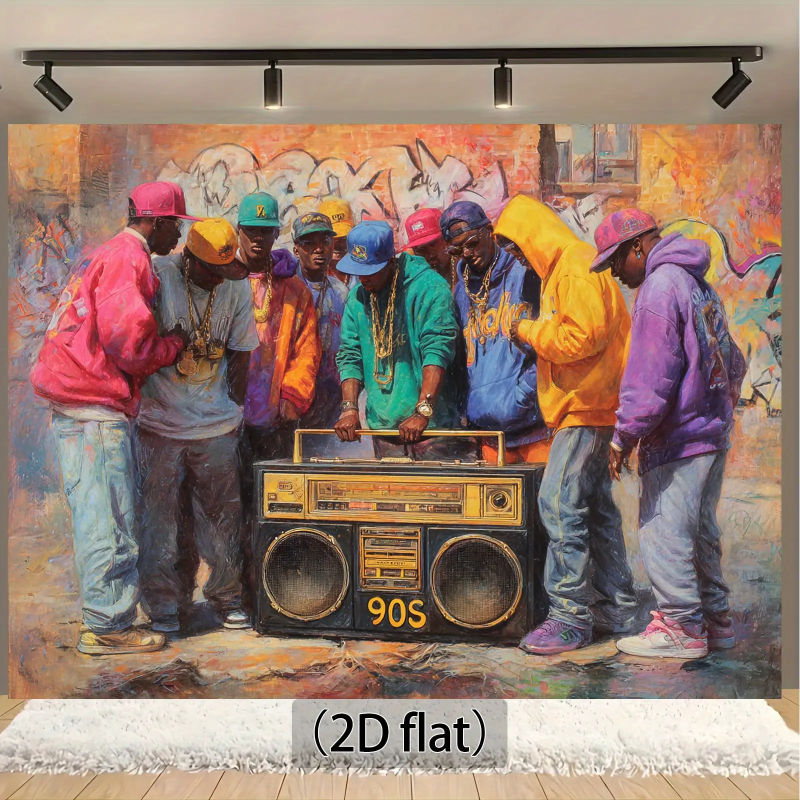 1pc Vintage 90s Hip-Hop Rectangular Backdrop - No Electricity Needed Polyester Decor with Retro Boombox, Graffiti Wall, Multicolor Hoodies Print - Photo Prop, Room Gift for Birthday Home Supplies