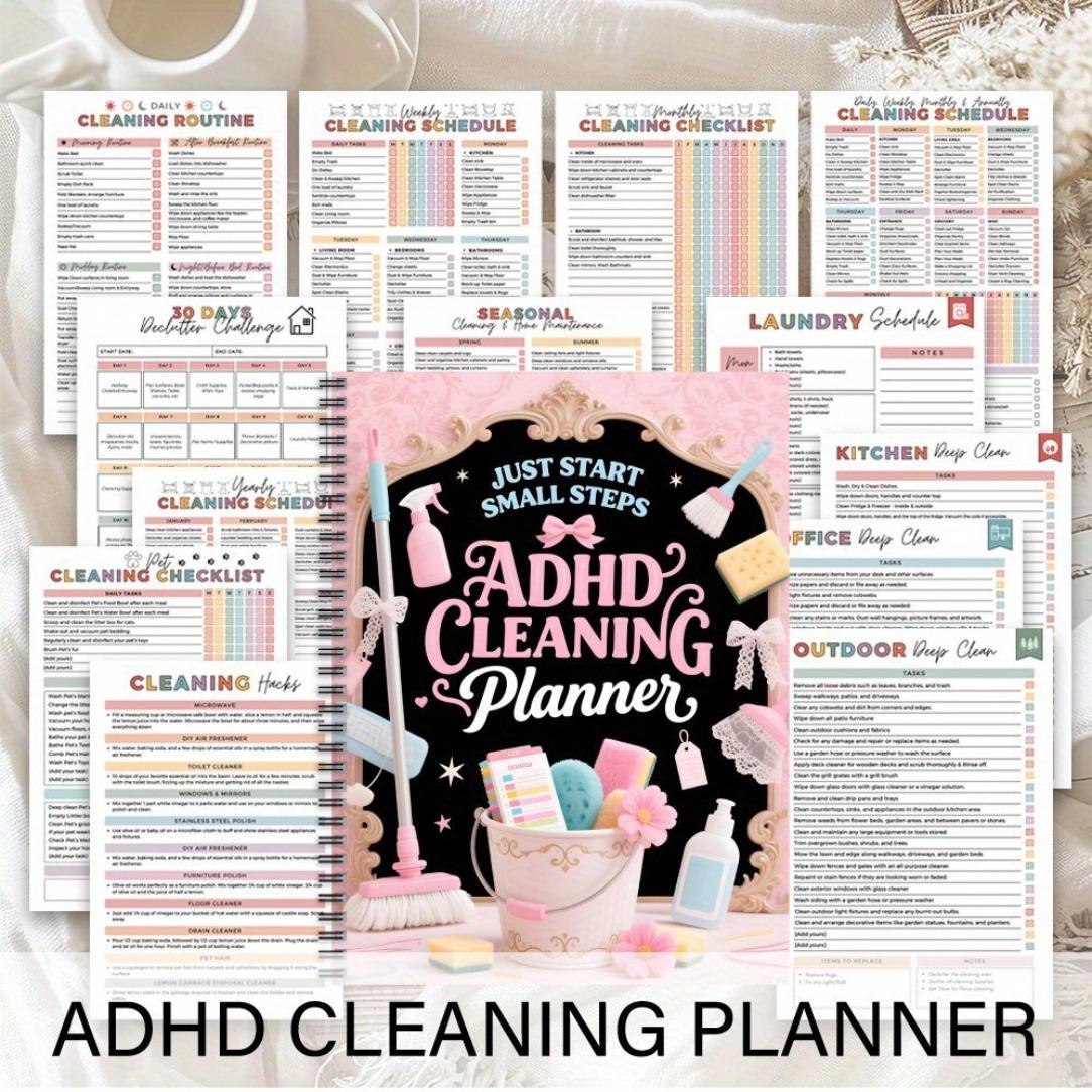 ADHD Cleaning Plan Book (Screw Binding) - Color Coded Cleaning Schedule, Daily/Week/Month/Year Planner, Household Checklist, Productivity Plan and Cleaning Record for Home, Office, Housewife and Mom