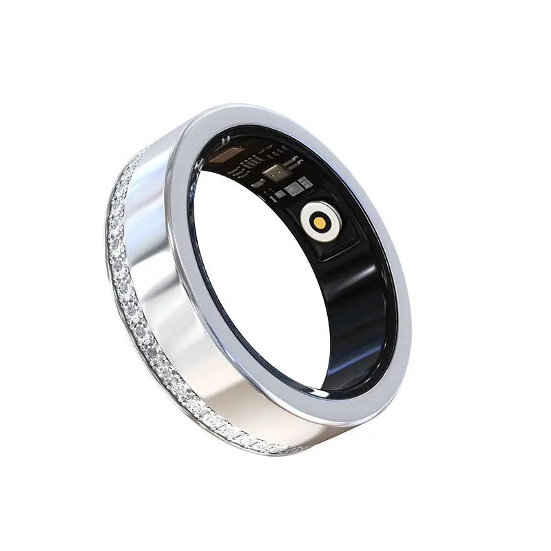 V8 Diamond‑Encrusted Couple’s Smart Ring Set, Minimalist Stainless‑Steel Wedding‑Style Bands, Multifunctional Wearable Health Tracker with Heart Rate, Blood Oxygen and Sleep Quality Monitoring, Fashion Smart Jewelry for Couples Daily Wear