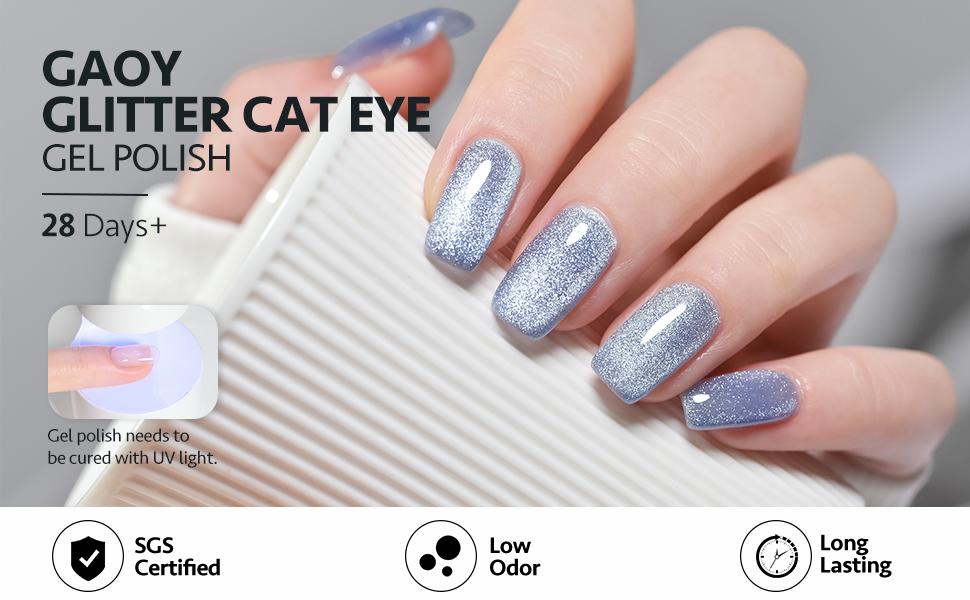 GAOY Holographic Glitter Cat Eye Gel Polish Set of 6 Colors with Free Magnet Holiday Gift Pick UV LED Soak Off Nail Polish Home DIY Manicure Nail Salon Varnish
