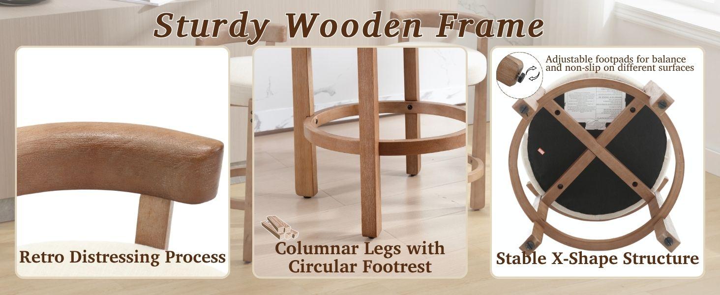 CHAIRUS Mid Century Counter Height Barstools, 26.5" Counter Stools with Back, Linen Upholstered Barstools with Solid Wood Legs ,Round Low Back Kitchen Stools with Footrest Kitchen Island Dining Room, Beige CHAIRUS Mid Century Counter Height Barstools, 26.5" Counter Stools with Back, Linen Upholstered Barstools with Solid Wood Legs ,Round Low Back Kitchen Stools with Footrest Kitchen Island Dining Room, Beige