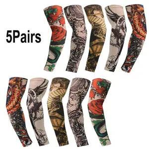 5 Pairs Ice Silk Tattoo Arm Sleeves, UV Protection Sun Protective Arm Sleeves, Anti-Slip Design, Suitable for Running, Fishing, Cycling and Other Outdoor Activities – Father's Day Gift uv-blocking
