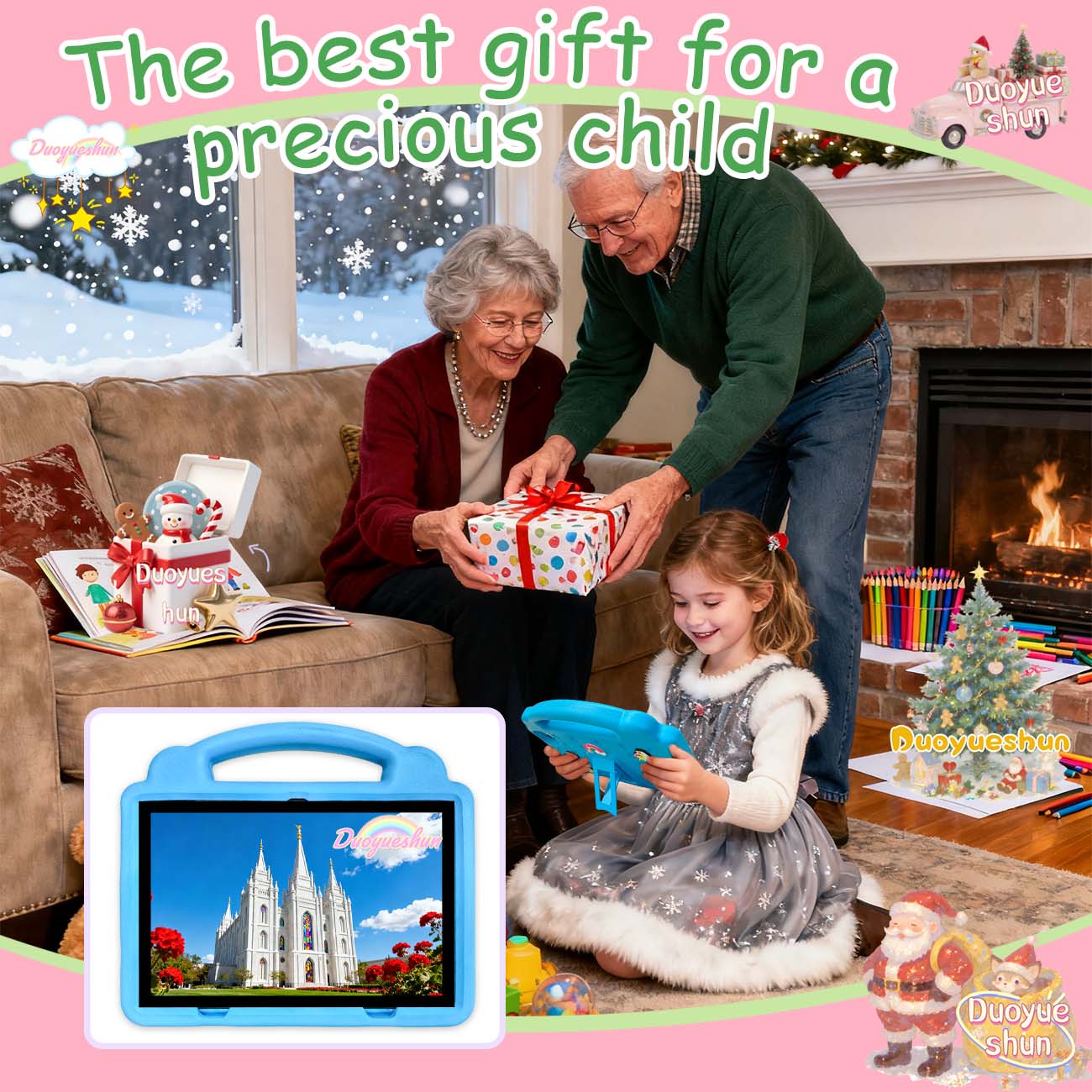 10.1 Inch Tablet PC Student Tablets for Education & Learning, Dual Camera Parental Control, Shockproof Case, Android Os, Blue Colors