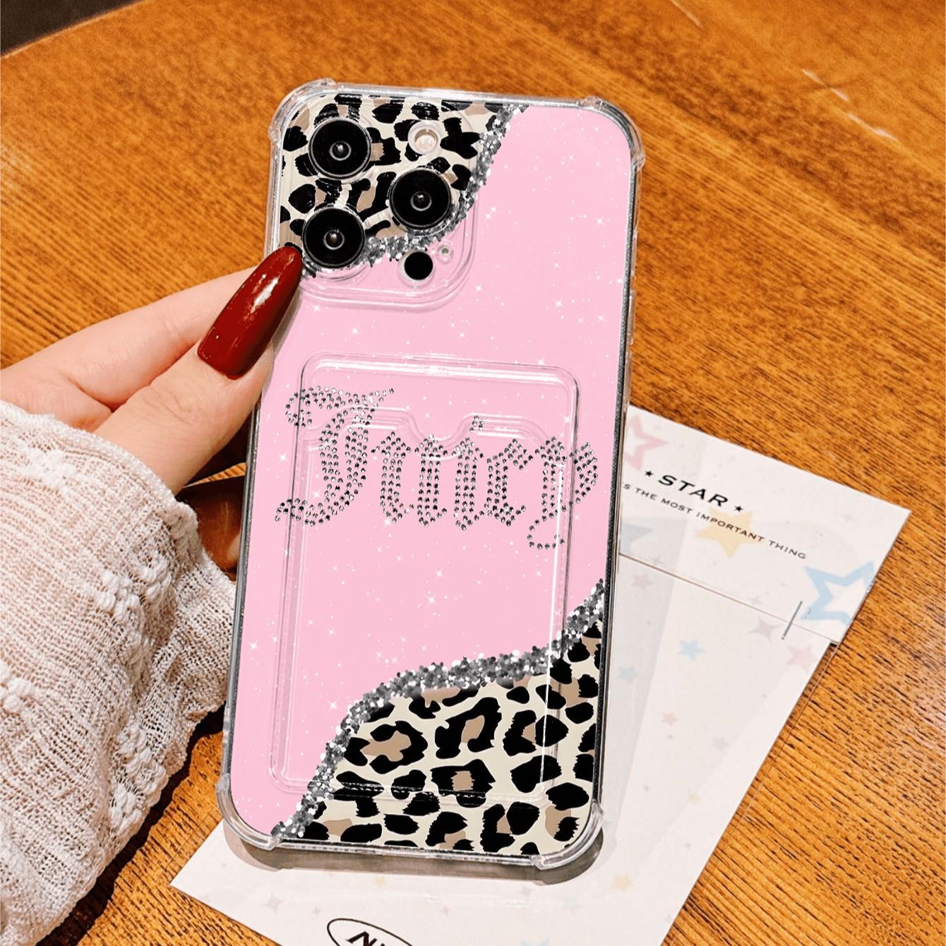 Transparent Card Slot Case, Leopard Pattern Thick Anti-Drop Phone Cover Compatible with iPhone 17/17 Pro Max/Air/11-16 Series