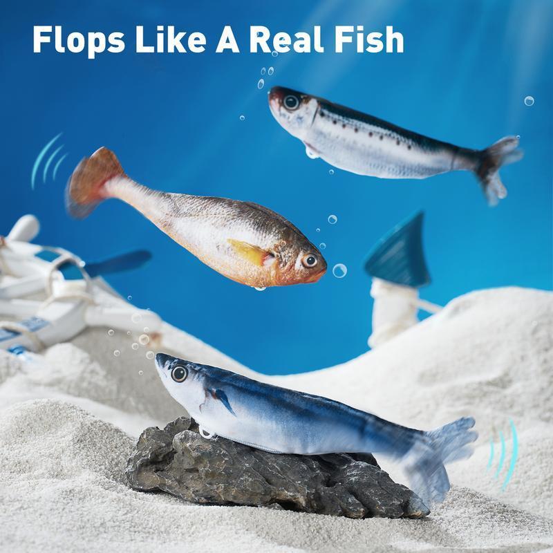 3-Pieces Cute Universal Sardine Flopping Fish Interactive Cat Toys, Rechargeable 7.1-Inches Catnip Toys with 3 Flapping Modes for All Breeds Cats, Interactive Toy