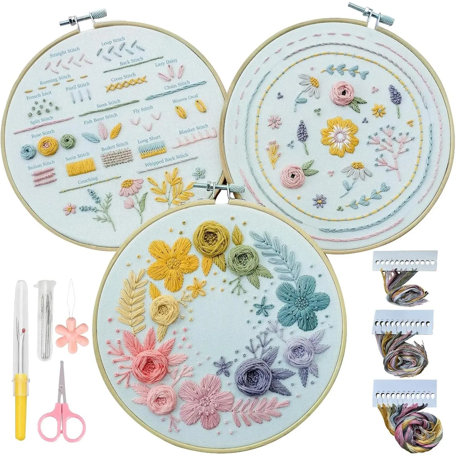 Embroidery Kit for Beginners - Learn 22 Stitches with Step-by-Step Video Tutorials, Water-Soluble Ink, Complete Embroidery SetGift