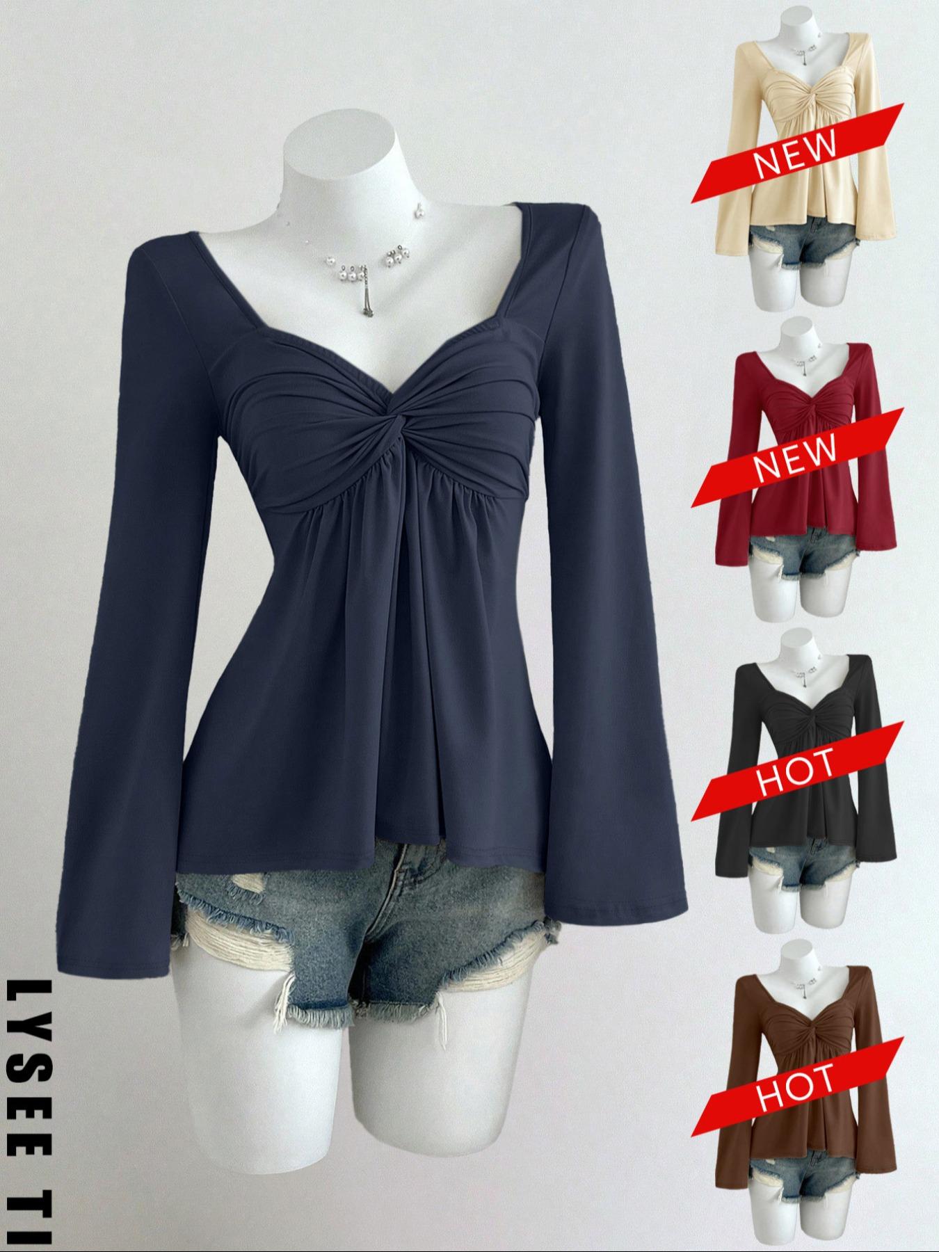 Women's Casual Fashion Apricot Smocked Doll Top, Long Sleeve T-shirt for Autumn and Winter