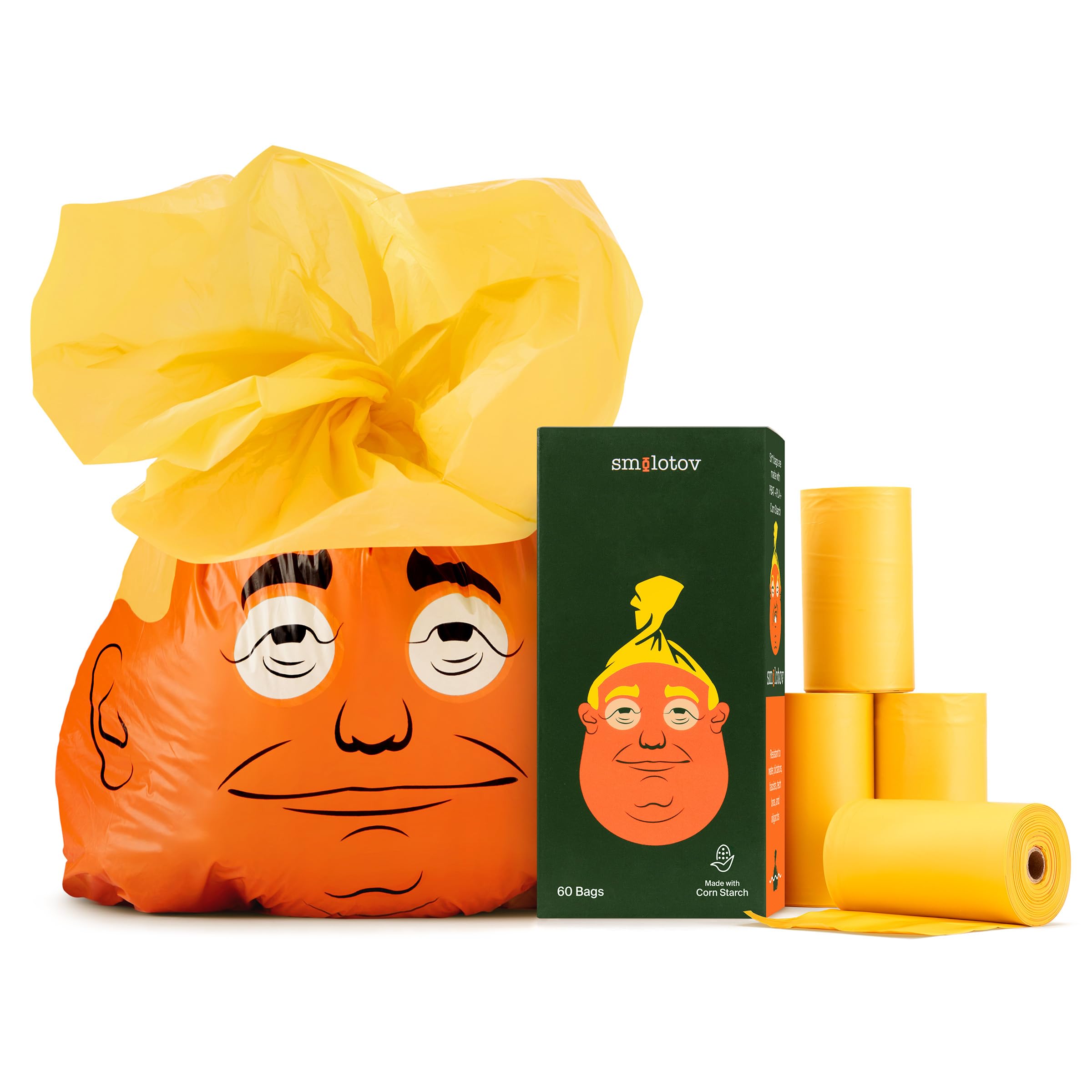 High-Quality Dog Poop Bags with Funny Faces, Unscented, Leak-Proof, 4 Rolls (60 Pieces), Ideal for Pet Owners, Convenient and Practical