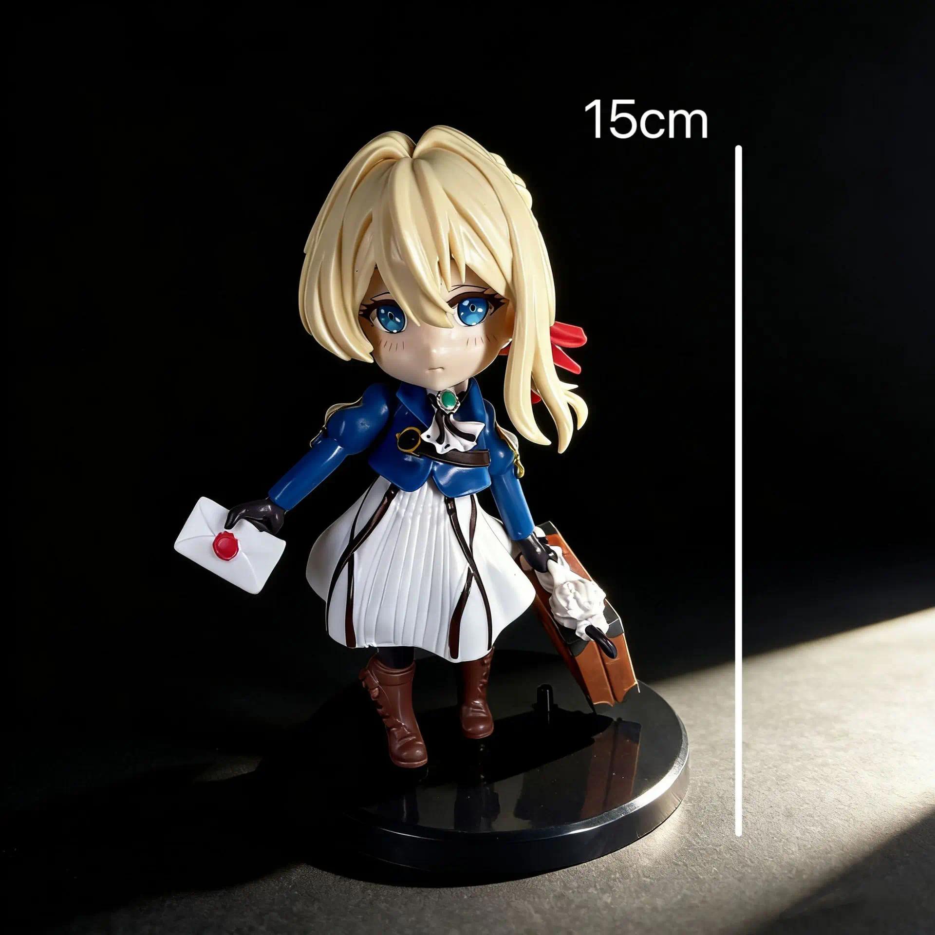 HOT15cm Violet Evergarden Violet Cute Version Delivering Letter Anime Figure Model Statue Collection Desktop Decoration Ornament
