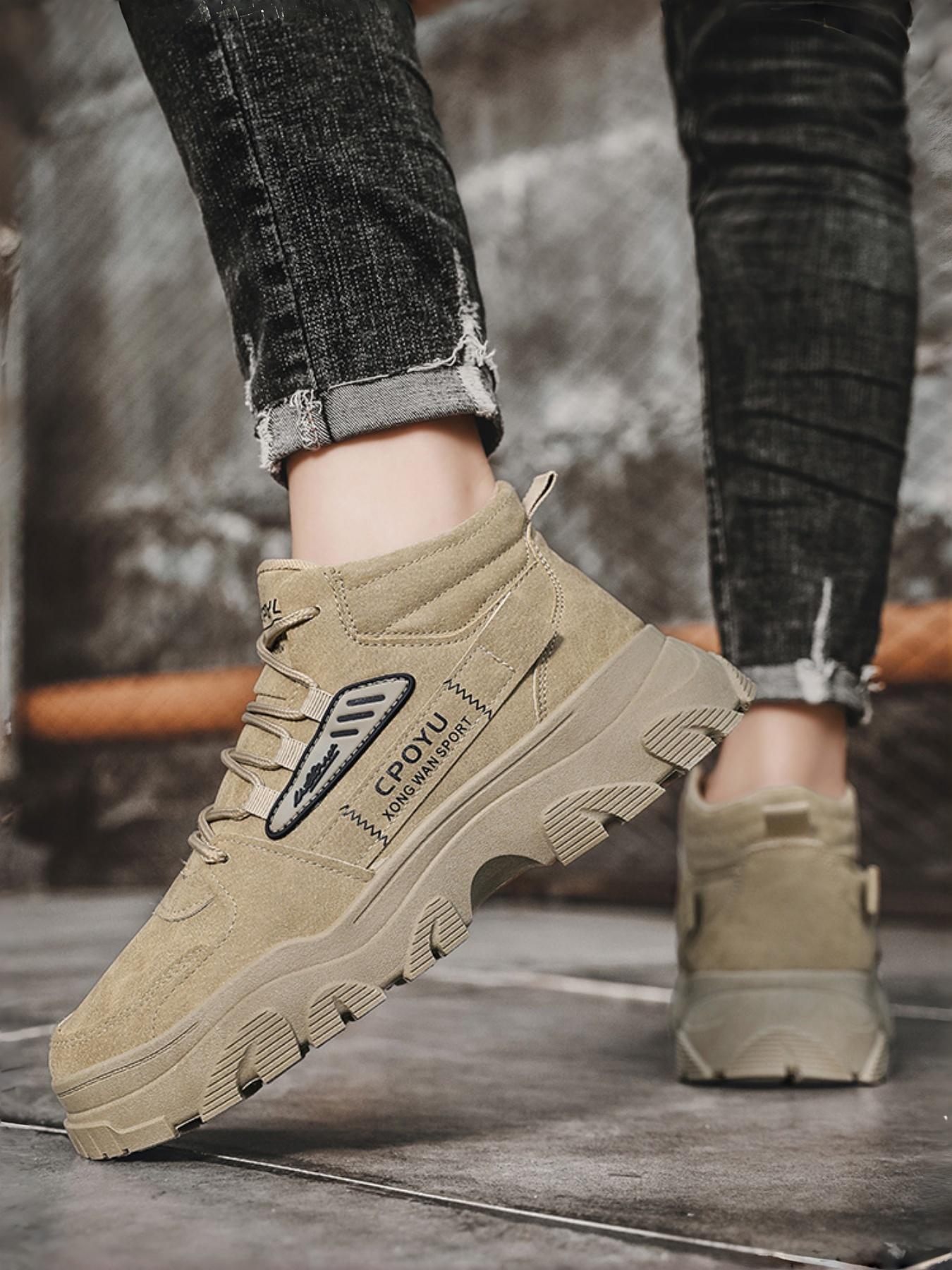 Mens Chunky Platform Work Boots | Waterproof Leather Ankle Boots | Urban Outdoor & Hiking Shoes