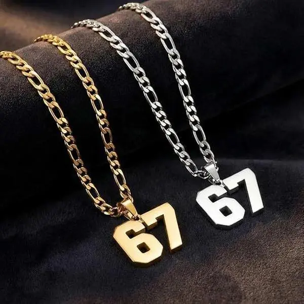Fashionable and unique stainless steel 67 Cuban necklace, 2026 trendy design, versatile accessory for men, sports digital necklace, gift for boyfriend, friend, fan, rock and roll, vintage style