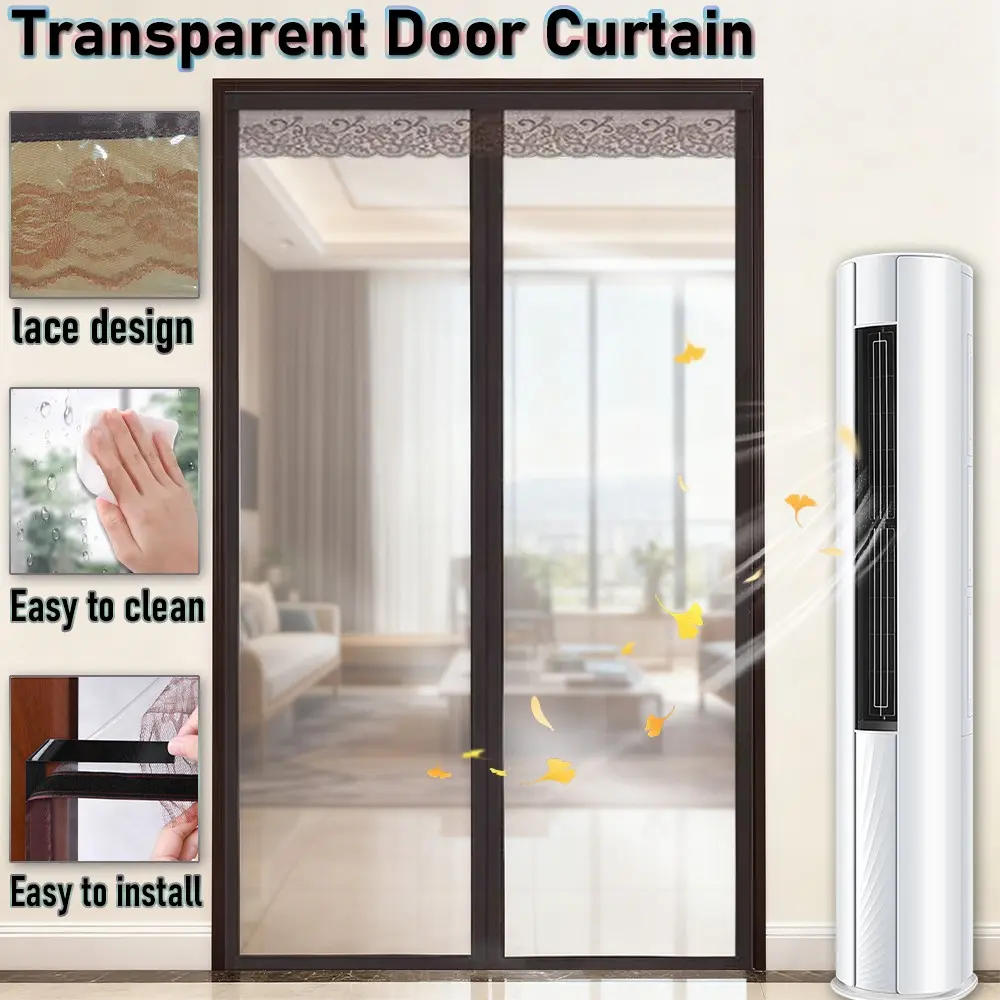 Transparent Air Conditioning Door Curtain, Magnetic Closure, Energy Saving, Suitable for Bedroom, Kitchen, Entrance, Apartment, Home