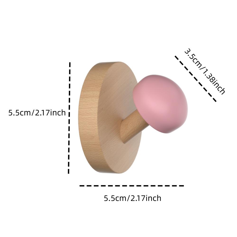 2 Non Perforated Solid Wood Beech Mushroom Hooks with Strong Adhesive and Seamless Installation, Wall Mounted Multifunctional Storage Hooks Suitable for Creative Adhesive Hooks Behind Doors/Entrances/Bathrooms