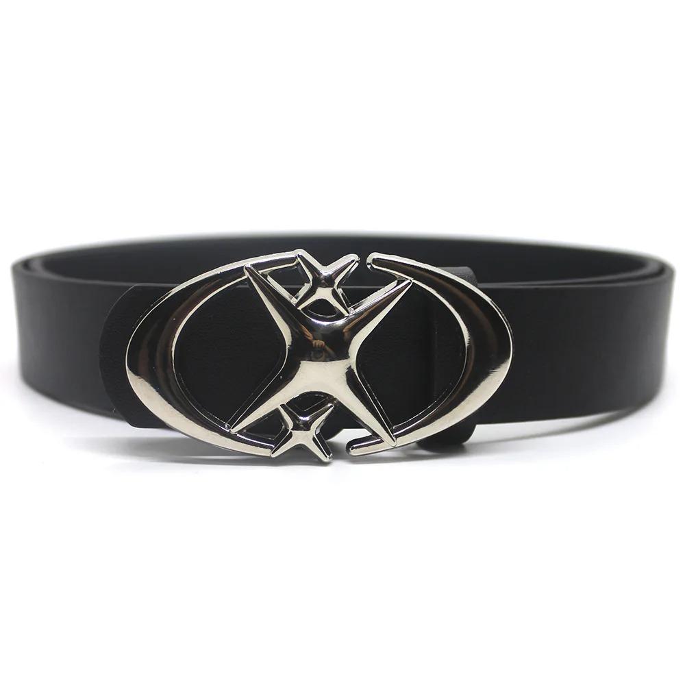 Y2K Punk Style Belt with Moon Star Cross Metal Buckle, Vintage Gothic PU Leather for Men Women Jeans Decoration