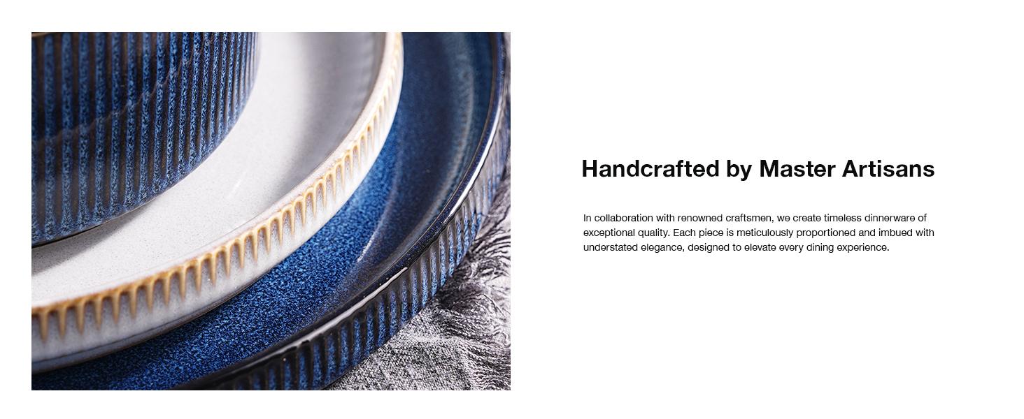 Famiware Star 8.25'' Stoneware Large Pasta Bowl (Set of 4) Tableware, Smoky Blue