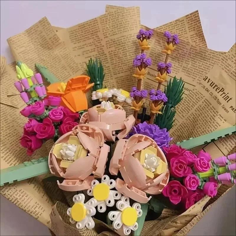 Artificial Bouquet Wildflower Potted Plant DIY Building Blocks Sets 3D Eternal Love Flower Model Home Decor Festival Gift