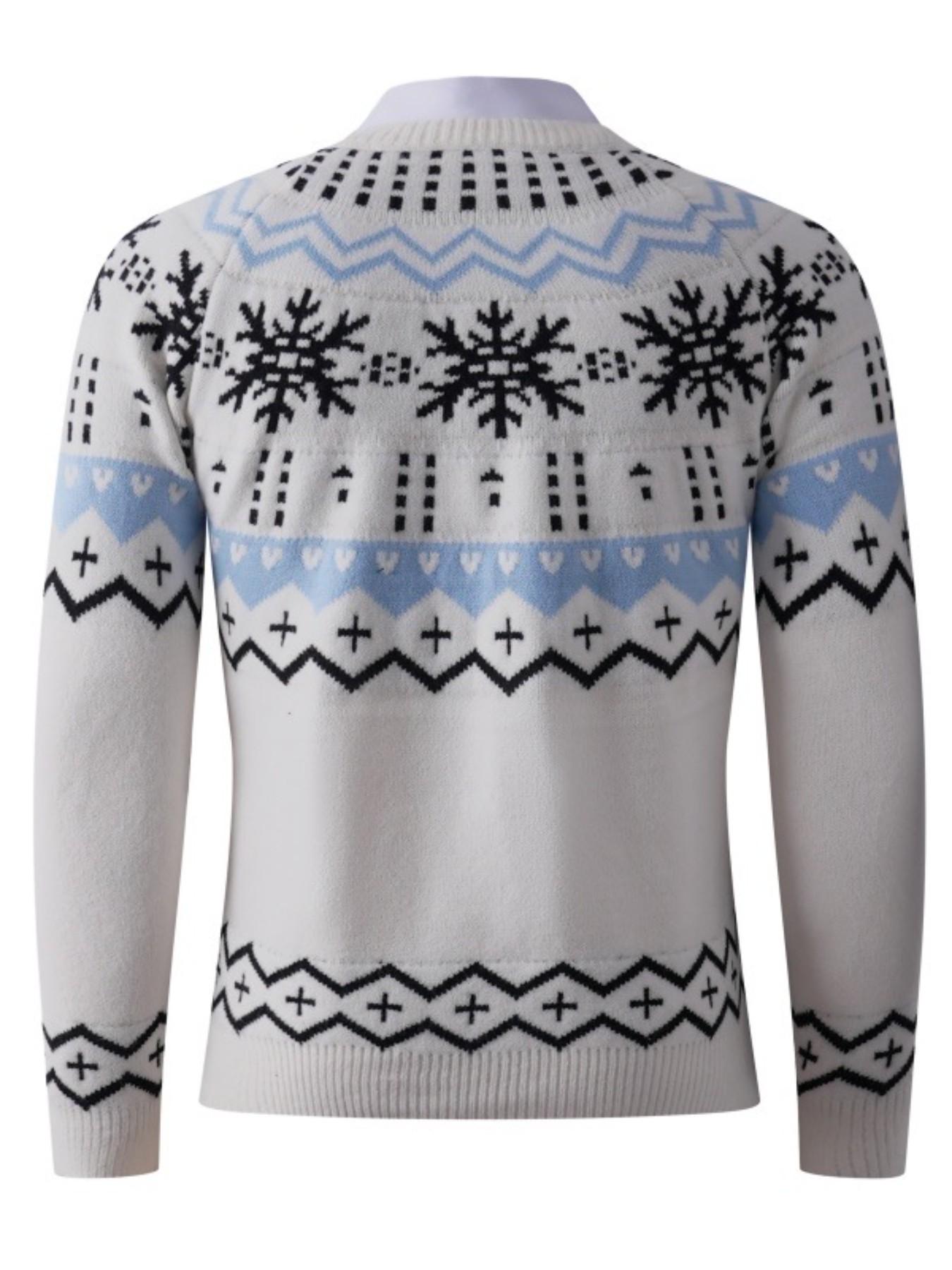 Men's Christmas Fair Isle Knit Sweater, Soft Fuzzy Round Neck Long Sleeve Pullover, Vintage Nordic Geometric Pattern, Warm Casual Winter Holiday Wear