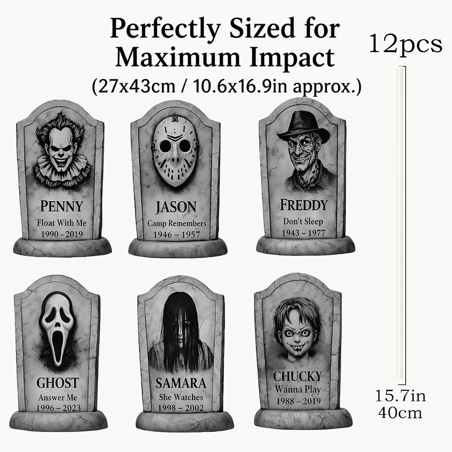 6 count Halloween Decorations Outdoor, 16.9 Inch Tombstone Yard Signs | Outdoor Halloween Decorations with Stakes for Lawns, Gardens, Graveyards, Haunted Houses and Party Displays