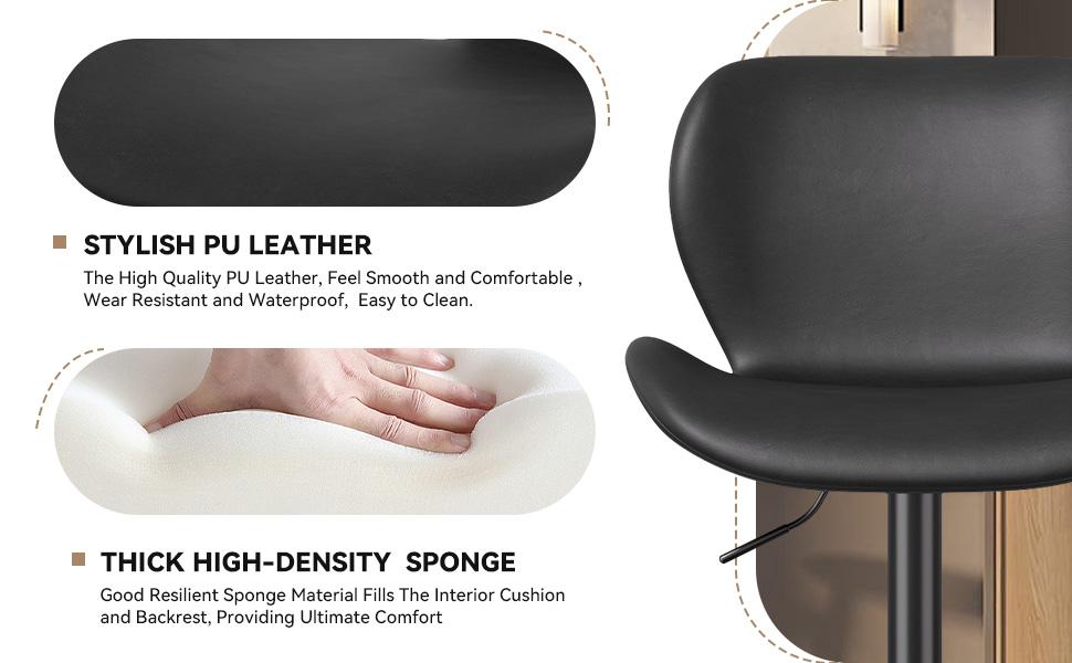 Swivel Bar Stools Set of 2,PU Leather Upholstered Barstools with Back & Footrest,Adjustable Height 22.2-31IN ，Counter Height Bar Chairs